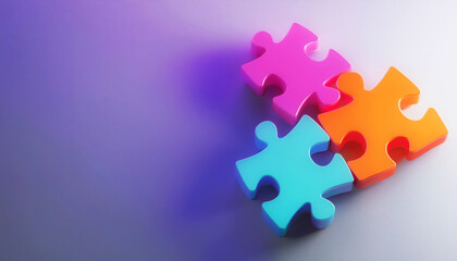 Colorful puzzle pieces arranged on a smooth surface, symbolizing creativity, problem-solving, and teamwork.