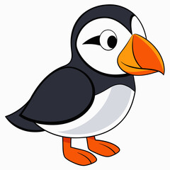 Puffin isolated on white background, Puffin vector illustration, bird on a branch vector art, Puffin silhouette, bird vector icon, Puffin on a branch line art, eps