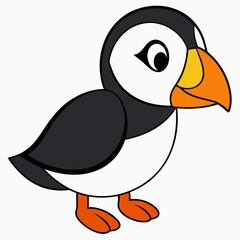 Puffin isolated on white background, Puffin vector illustration, bird on a branch vector art, Puffin silhouette, bird vector icon, Puffin on a branch line art, eps