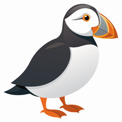 Puffin isolated on white background, Puffin vector illustration, bird on a branch vector art, Puffin silhouette, bird vector icon, Puffin on a branch line art, eps