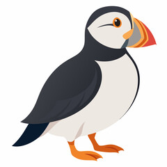 Puffin isolated on white background, Puffin vector illustration, bird on a branch vector art, Puffin silhouette, bird vector icon, Puffin on a branch line art, eps