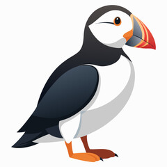 Puffin isolated on white background, Puffin vector illustration, bird on a branch vector art, Puffin silhouette, bird vector icon, Puffin on a branch line art, eps