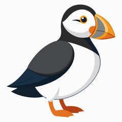 Puffin isolated on white background, Puffin vector illustration, bird on a branch vector art, Puffin silhouette, bird vector icon, Puffin on a branch line art, eps