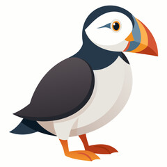 Puffin isolated on white background, Puffin vector illustration, bird on a branch vector art, Puffin silhouette, bird vector icon, Puffin on a branch line art, eps