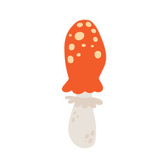 A red mushroom illustration with a white stalk, perfect for nature-themed designs, forest-inspired artwork, and educational materials on fungi and biodiversity.