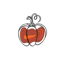 Line Art Free Hand Drawn Pumpkin Sticker. Autumn Pumpkin Stickers