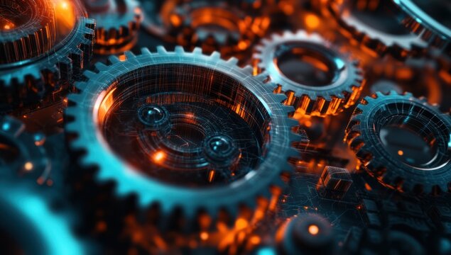 Abstract Gears,  Mechanism of Technology, Digital Art