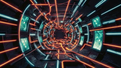 Surreal Neon Passage in Darkness