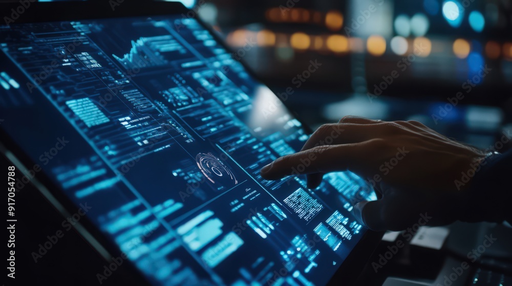 Aufkleber a computer programmer uses a digital tablet to manage big data, integrating ai