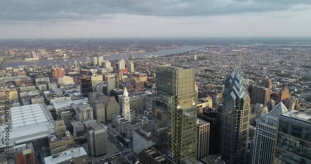 Wall mural philadelphia cityscape with skyscrapers in background sunny day 4k