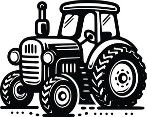 black old tractor silhouette on white background