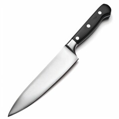 Sharp kitchen knife with black handle.