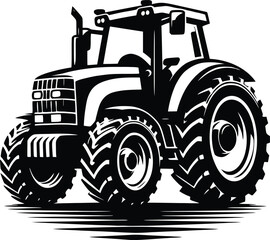 black old tractor silhouette on white background