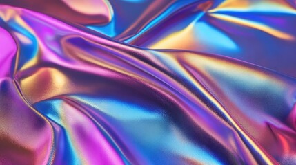 Futuristic holographic leather foil texture with rainbow colors and trendy bright hues, creating a visually striking and stylish background