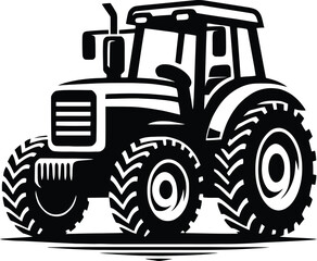 black old tractor silhouette on white background