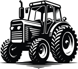 black old tractor silhouette on white background