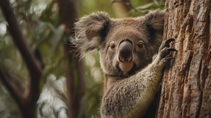 Fototapeta premium Koala in a Tree: A Close-Up Look