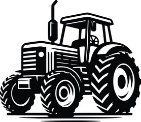 black old tractor silhouette on white background