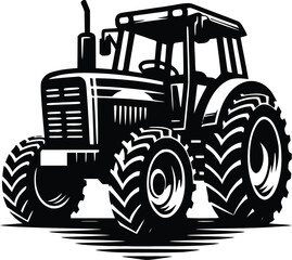 black old tractor silhouette on white background