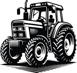 black old tractor silhouette on white background