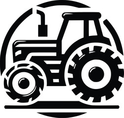 black old tractor silhouette on white background