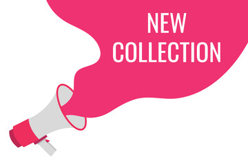 new collection button, banner, label, template for website. new collection text with colorful megaphone icon
