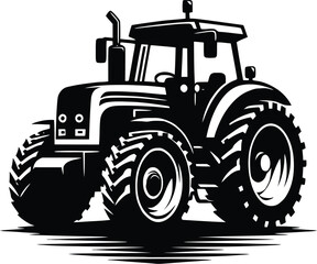 black old tractor silhouette on white background