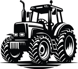 black old tractor silhouette on white background