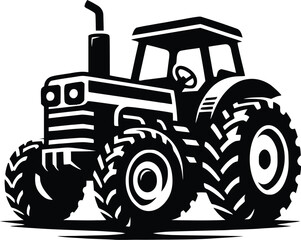 black old tractor silhouette on white background