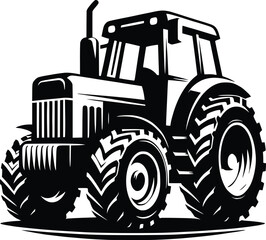black old tractor silhouette on white background