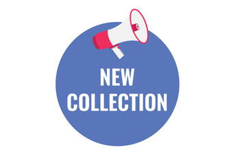 new collection button, banner, label, template for website. new collection text with colorful megaphone icon
