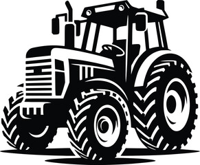 black old tractor silhouette on white background
