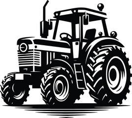 black old tractor silhouette on white background