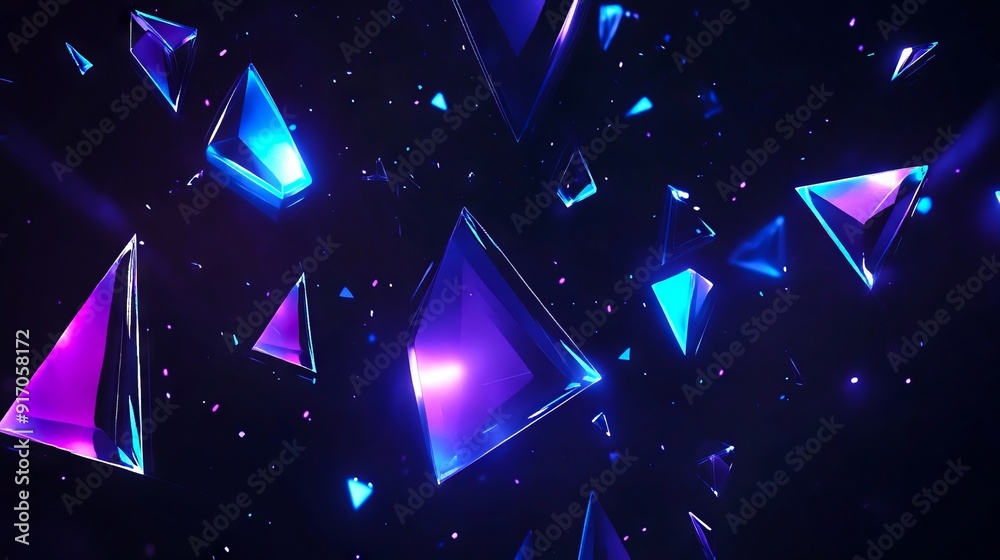 Canvas Prints A bunch of blue and purple triangles floating in the air