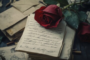 Timeless Romance: A Vintage Tale of Love Letters and Roses Intertwined in Retro Charm, Perfect for Historical Novels, Romantic Stories, and Nostalgic Visual Projects.