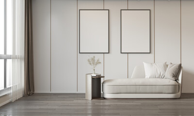 mock up poster frame in interior background, living room. 3D render, 3D illustration