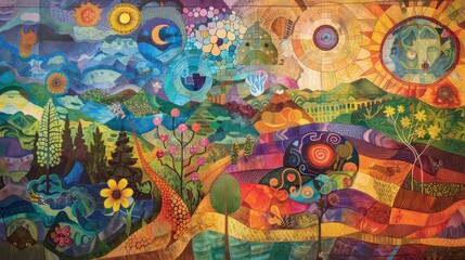 Describe a collaborative art project where a community comes together to create a large mural that reflects their shared history and values. What themes and symbols are depicted in the mural