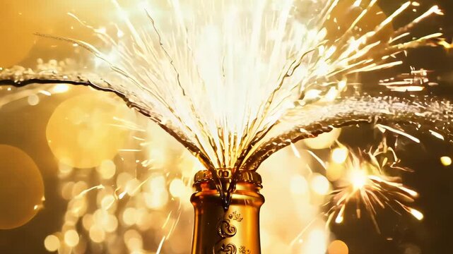 A bottle of champagne is opened and the bubbles are rising to the top.festive atmosphere, moment of happiness, Christmas, New Year or Birthday celebrate