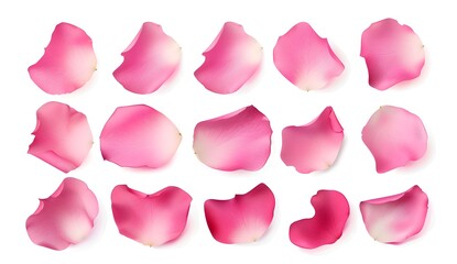 Pink Rose Petals Isolated on White Background