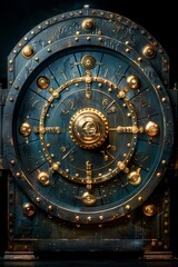 Fototapeta premium Secure bank vault with armored door, gold bars, and compartments for precious gemstones