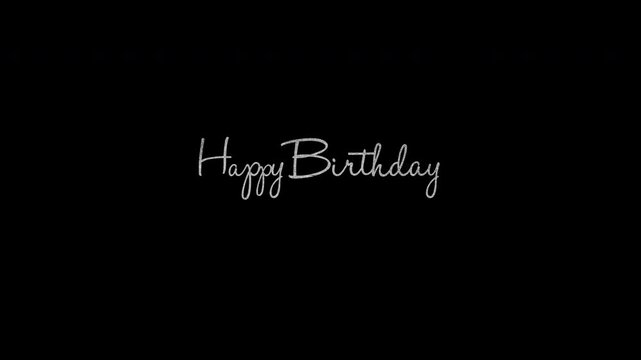 Happy Birthday White Handwritten style chalkboard animation text on alpha transparent background 