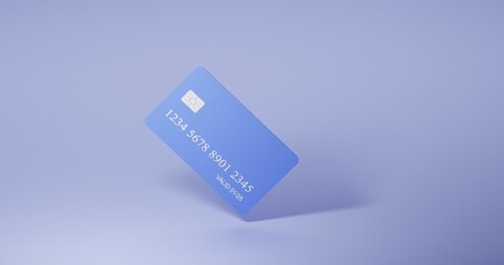 Blue credit card closeup on transparent background for design purpose 3d illustration