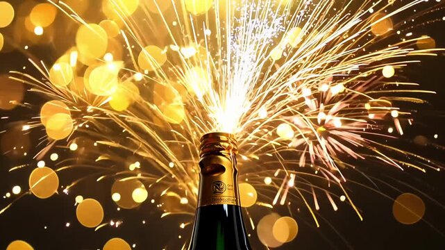 A bottle of champagne is opened and the bubbles are rising to the top.festive atmosphere, moment of happiness, Christmas, New Year or Birthday celebrate