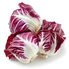 Obraz premium Three fresh red chicory leaves on white background.