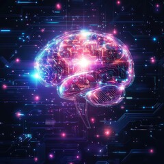 Obraz premium Human brain and artificial intelligence concept, big data processing, computer motherboard. Generation of Ai