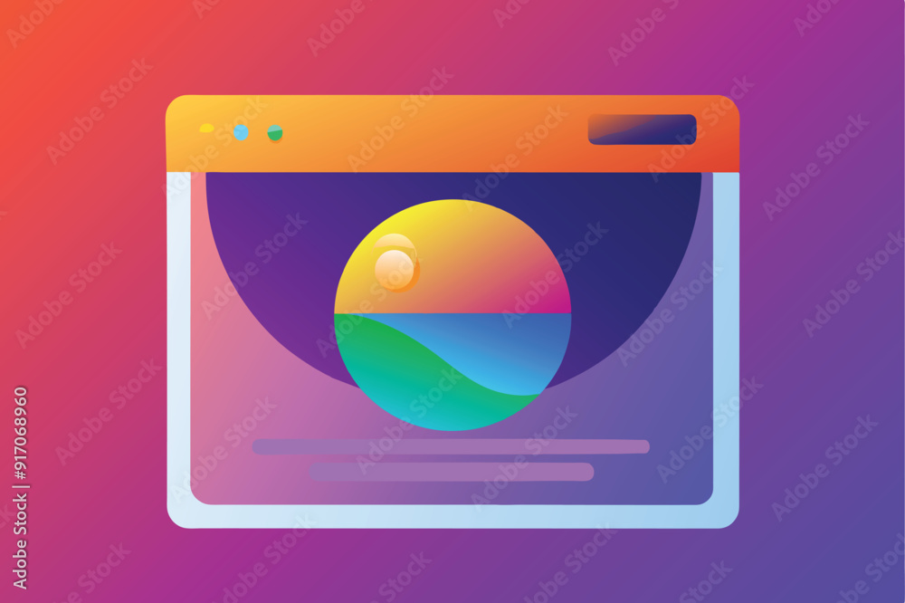 Poster Web browser window frame mockup. UI design template on gradient background