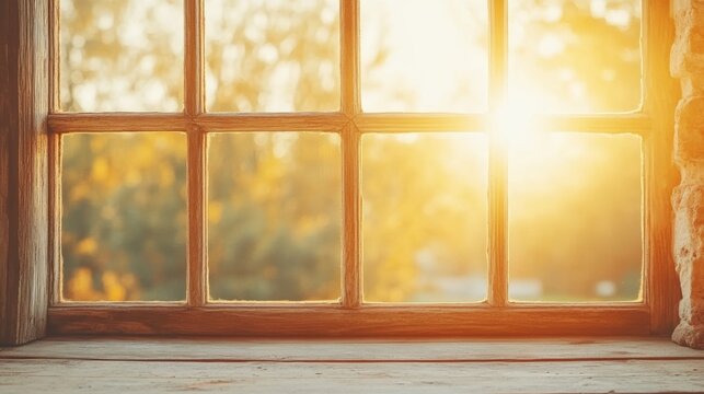 A cozy window with sunlight streaming through, creating a warm and inviting atmosphere. Perfect for indoor relaxation themes.