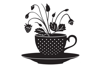 A closeup shows a pink hyacinth and other floral blossoms decorating a cup of coffee, a beautiful spring nature scene