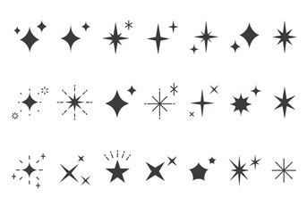 いろんなキラキラアイコンセット（黒ベタ）