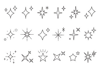 いろんなキラキラアイコンセット（線画）